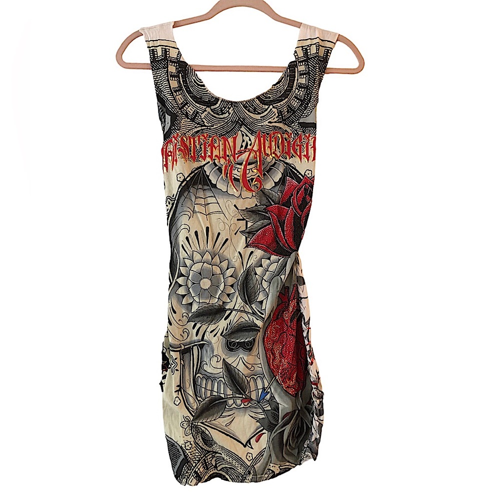 Unique Christian Audigier Ed Hardy Hand Braided Weaved Tee Mini Dress Long Shirt